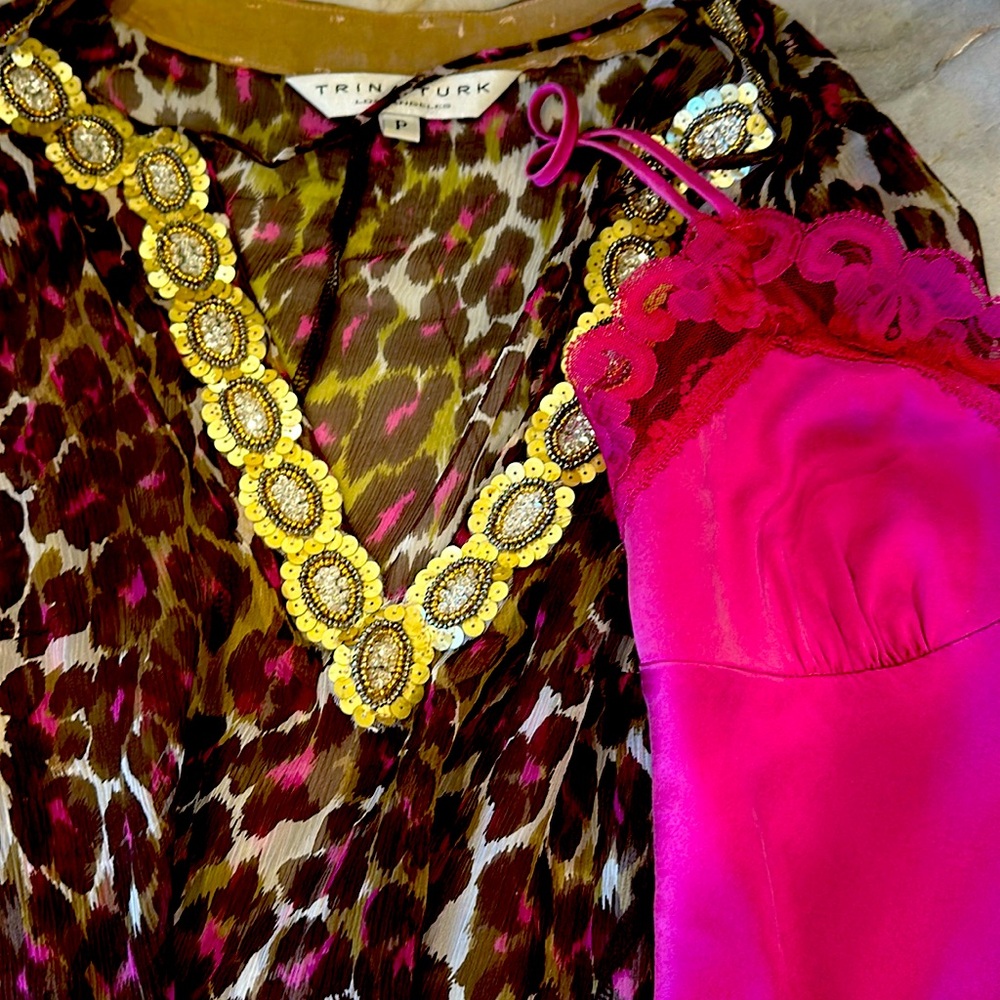 Trina Turk sheer blouse P with gold embellishments. Comes with cami - Picture 1 of 4